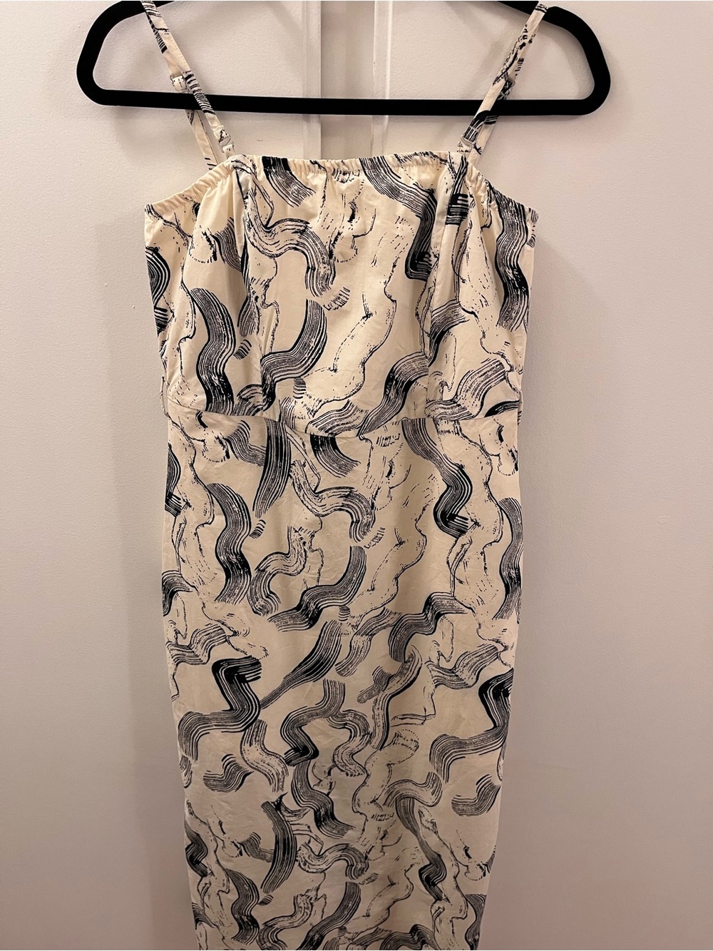 JUST Female Cream Midi Dress with Black Brushstroke Print - Size Small